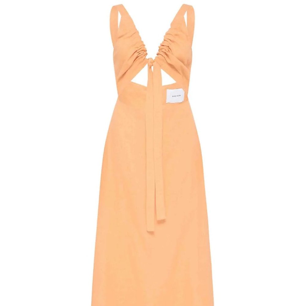 Bondi Born Tobago Cut-Out Linen Dress in Melon Small New with Tags